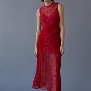 Red lace maxi dress